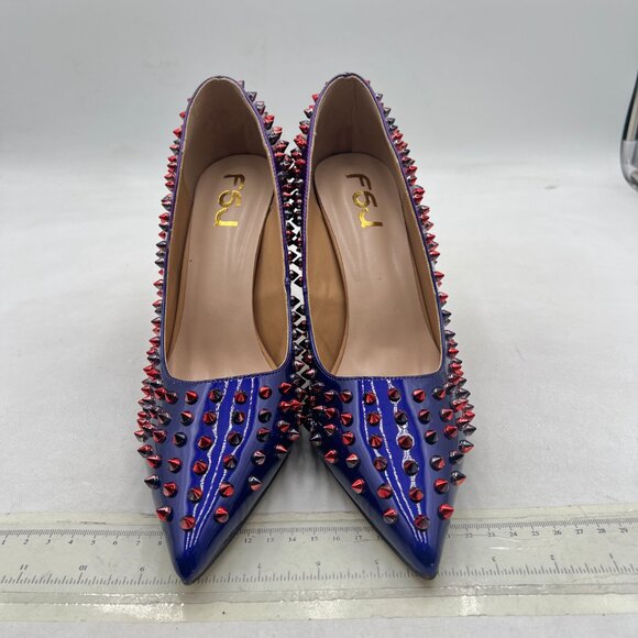 FSJ Blue/Purple Jeweled High Heel Pointed Toe Slip On Sparkling Crystal Pump - Picture 3 of 8